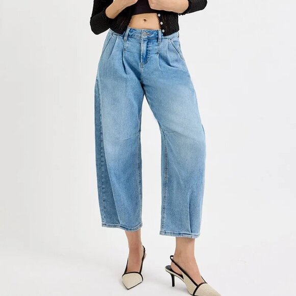 RISEN Full Size Mid Rise Fit Crop Wide Volume Leg Jeans Plus Size - Picture 1 of 6